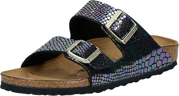 Amazon.com | Birkenstock Unisex Arizona Shiny Snake Black Multi Birko-flor Sandals - 9-9.5 2A(N 
