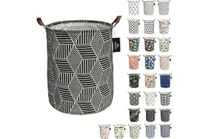 laundry baskets,bedroom hamper,kitchen organization,GodenMoninG 62.8L Waterproof Round Cotton Linen with Handles Collapsible storage basket.-Black Geometric