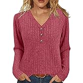 XMTOPYE Womens Sweaters Long Sleeve Shirts 2025 Fall Fashion V Neck Sweatshirts Dressy Casual Tunic Tops Winter Clothes