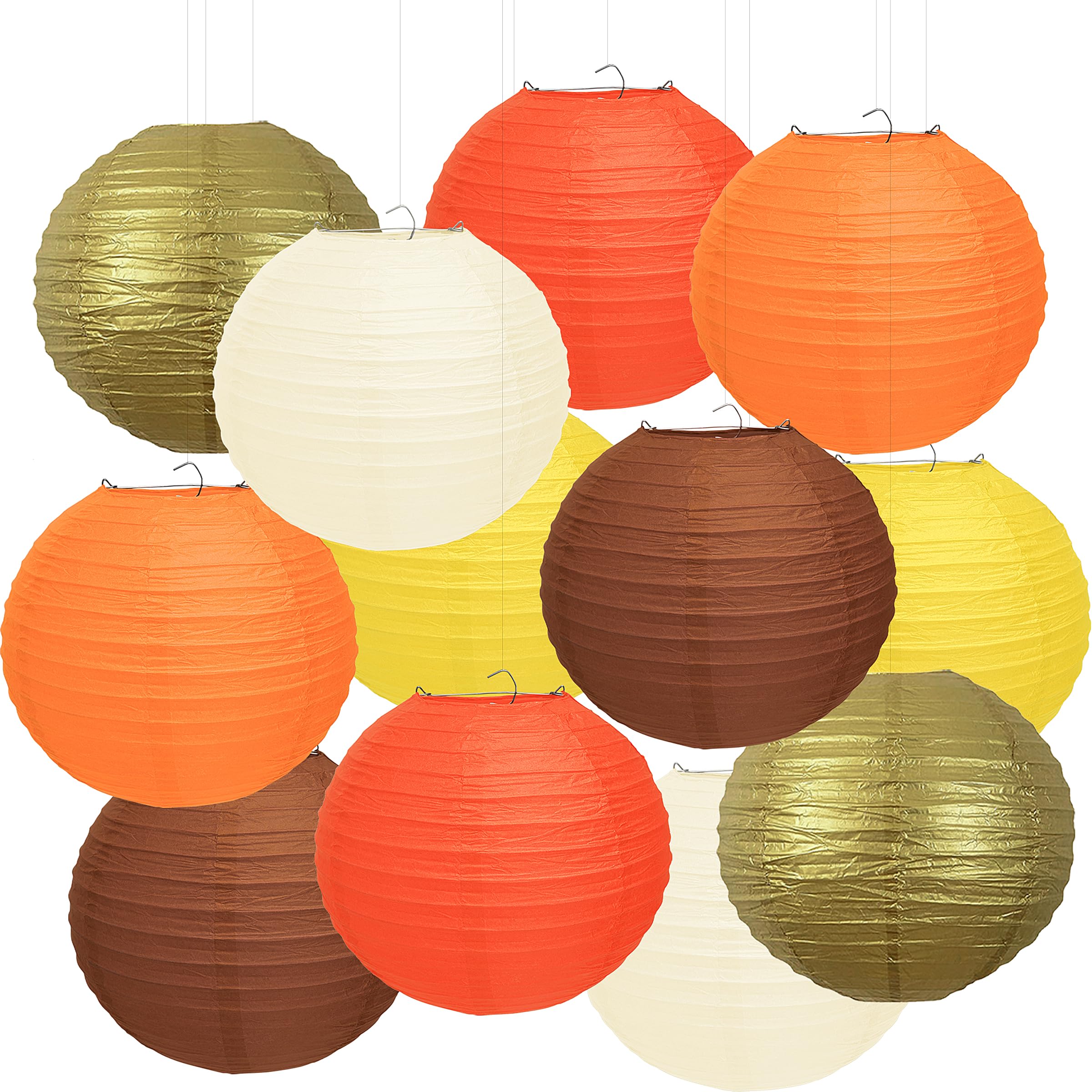 Photo 1 of 12 Pcs Fall Paper Lanterns, 10" Yellow Brown Orange Paper Lanterns, Autumn Party Decorations for Harvest Thanksgiving Birthday Wedding and Parties