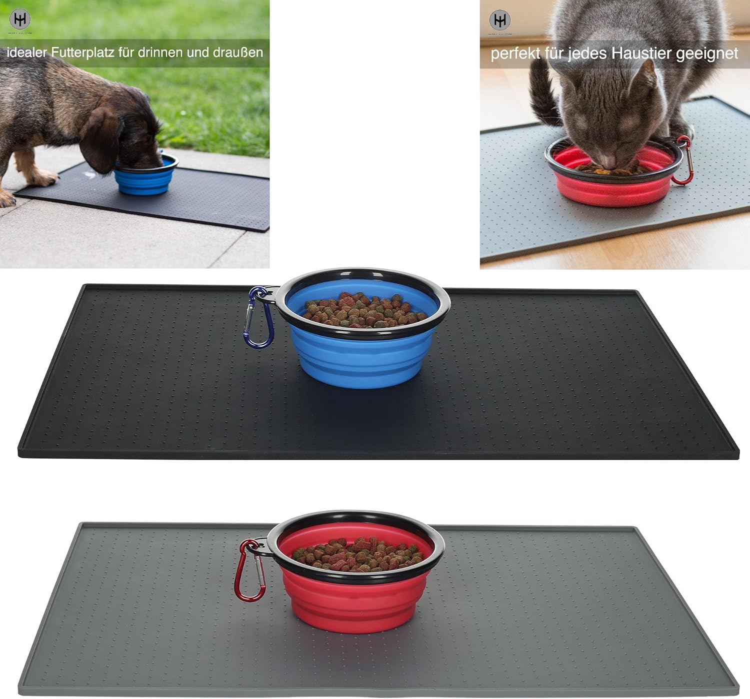 Praktische Napfunterlage Für Hunde Und Katzen - Rutschfest Und Saugstark In Dunkelgrau