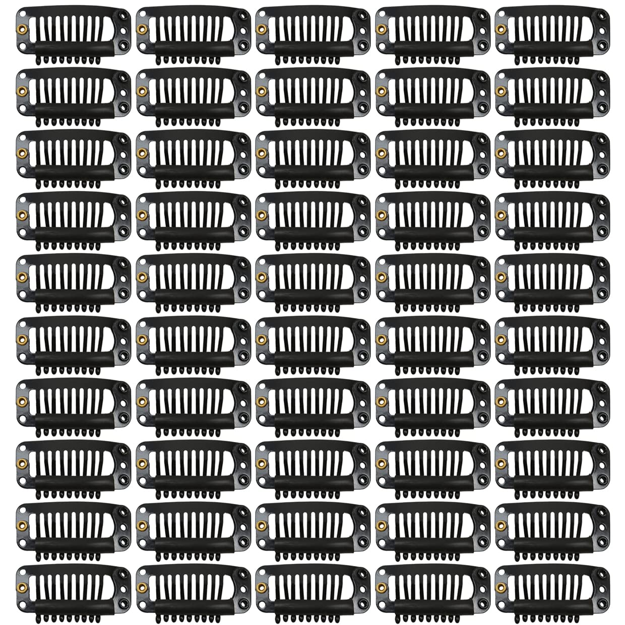 50 Pcs Wig Clips 9-teeth Hair Extension Clips with Metal Snap for Hair Extensions (32mm Black)