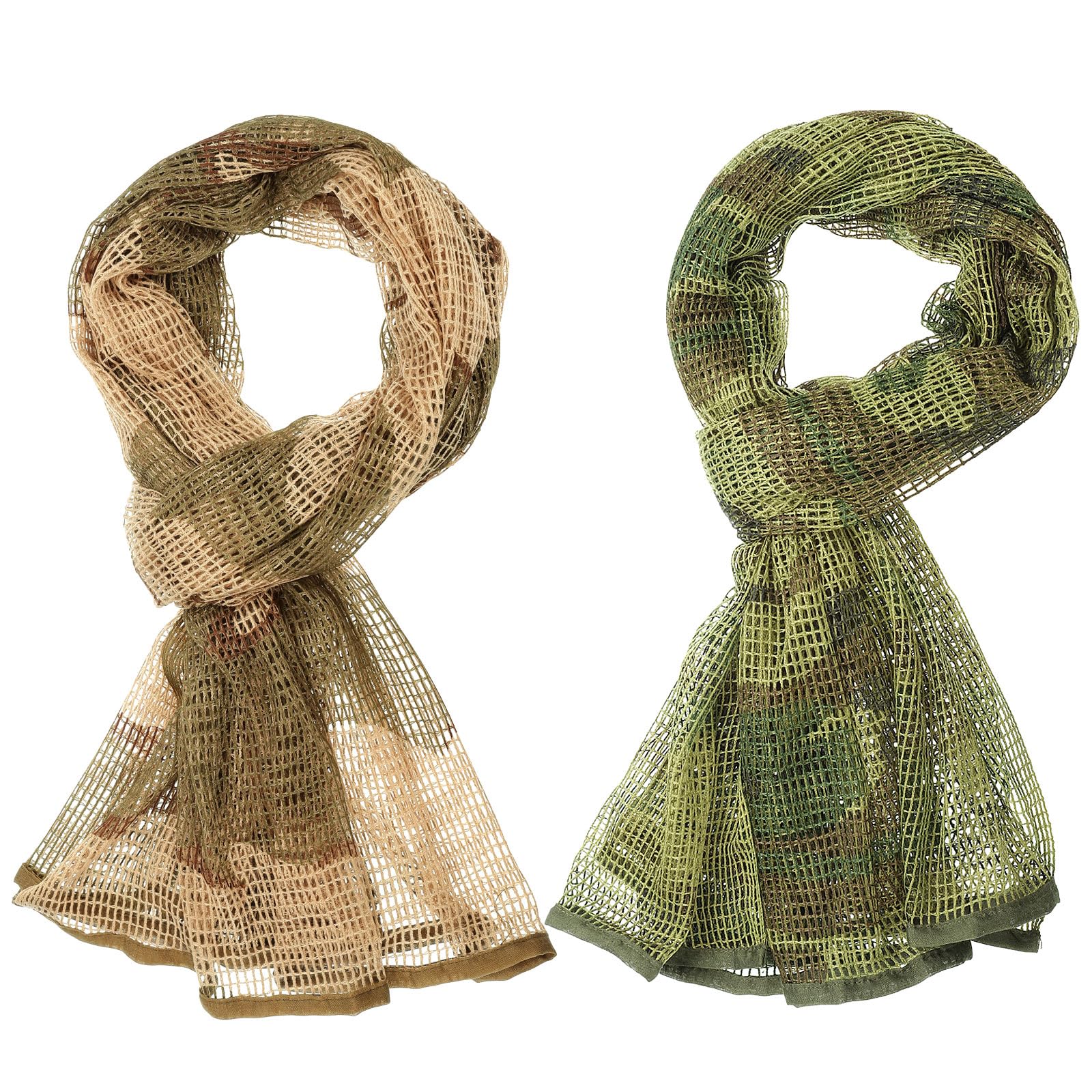 PATIKIL 71"x35" Camouflage Veil Scarf, 2Pcs Camo Netting Veil Camo Mesh Neck Scarves Desert Mesh Scarves for Outdoor Activities, Jungle Camo/Desert Camo