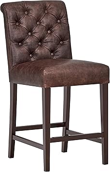 Amazon Com Amazon Brand Stone Beam Carson Tufted Leather Counter Height Kitchen Stool 41 H Brown Furniture Decor
