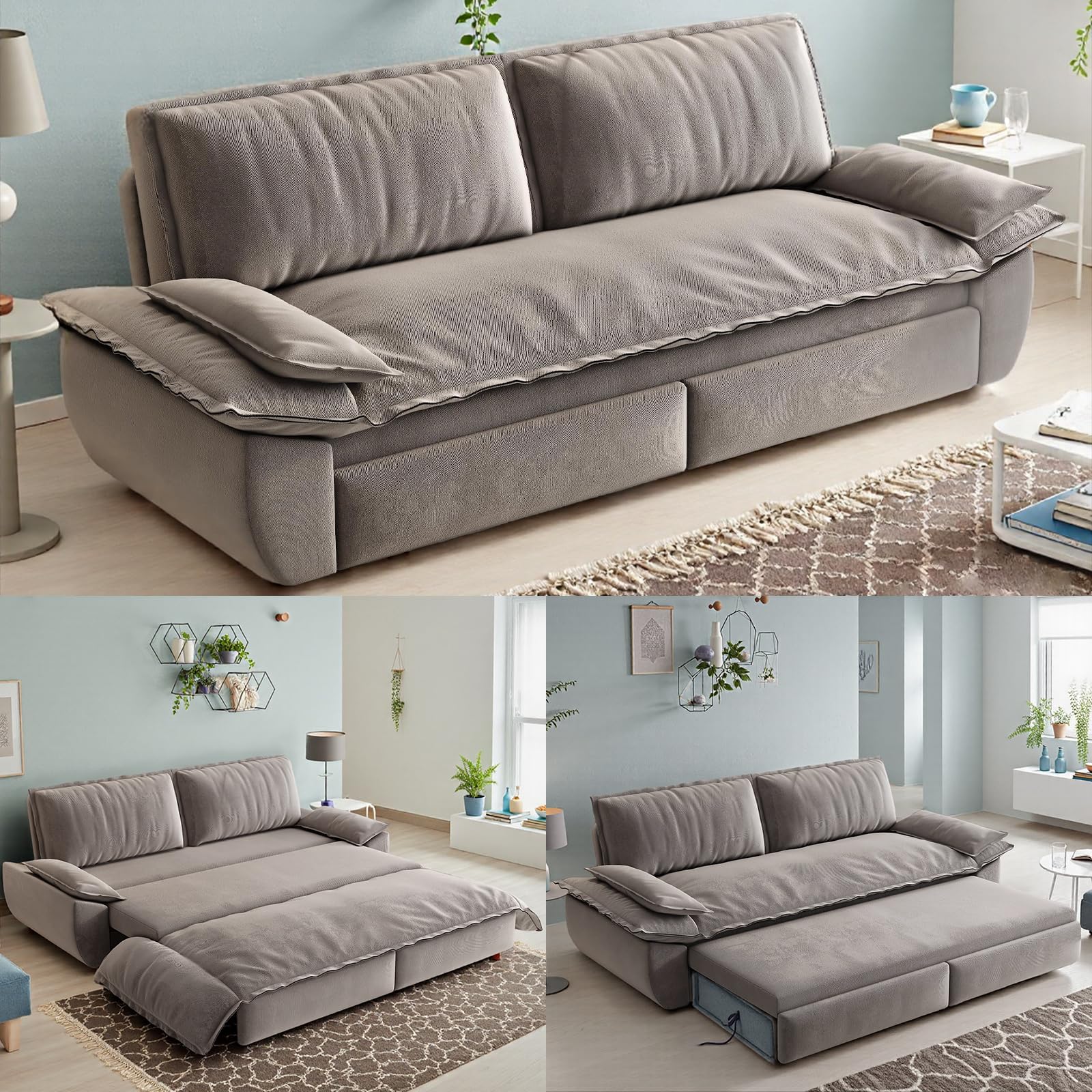 Photo 1 of **not complete set **73.2-Inch Queen Size Convertible Sleeper Sofa Bed, 3-in-1 Pull-Out Futon Loveseat, Velvet Futon Couch with 2 Soft Pillows for Living Room, Office, Apartment, RV, Hide-A-Bed Fold Out Sofa&Couches