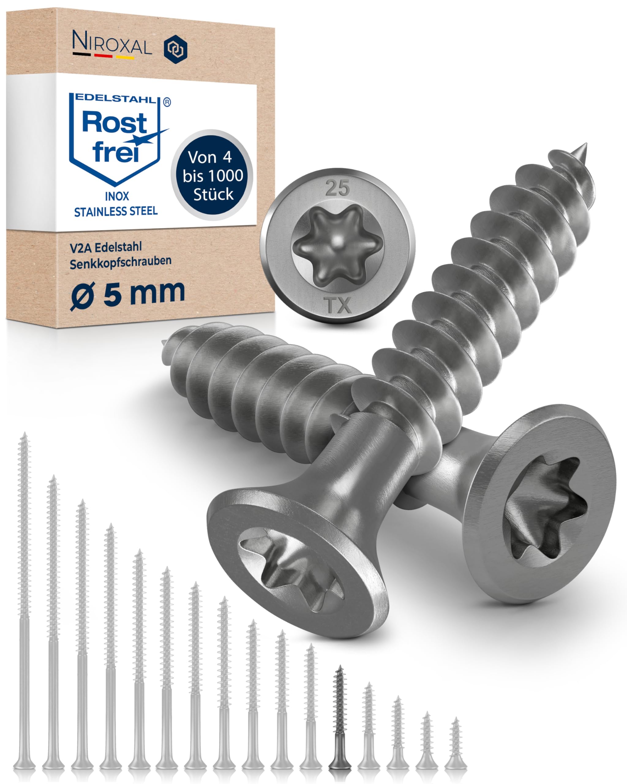 Wood Screws 5x35 mm Stainless Steel 304 Torx Countersunk Head Partial Thread Chipboard Screws Pack of 100 NietFullThings