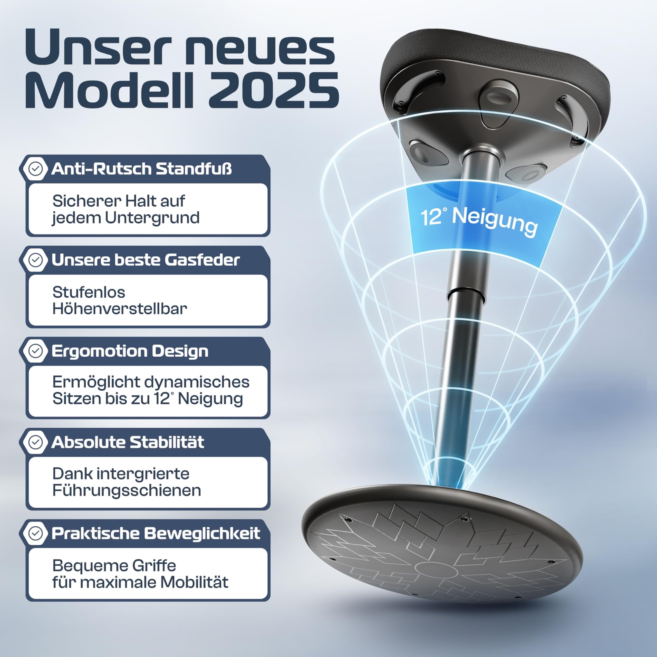 CLOUVOU Nexus Bürohocker ergonomisch [ORIGINAL] Stehhocker höhenverstellbar von 57cm bis 82cm - Ergonomischer Hocker Büro - Wackelhocker zur Stärkung des Rückens - Ergonomische Stehhilfe Büro 3