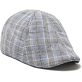 The Original Boston Scally Cap - Blue Plaid Newsboy Flat Cap - 6 Panel Cotton Fitted Hat for Men