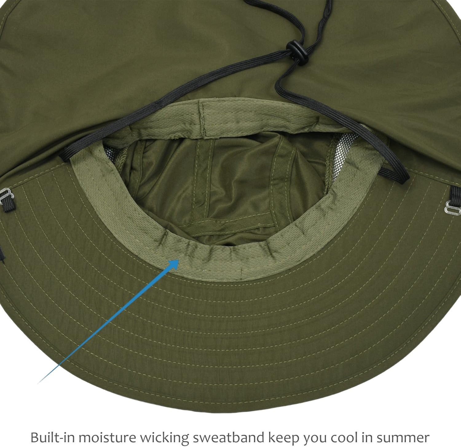 Sun Hat for Men with UV Protection Wide Brim Safari Hike Cap w/Neck Flap Cover : Clothing