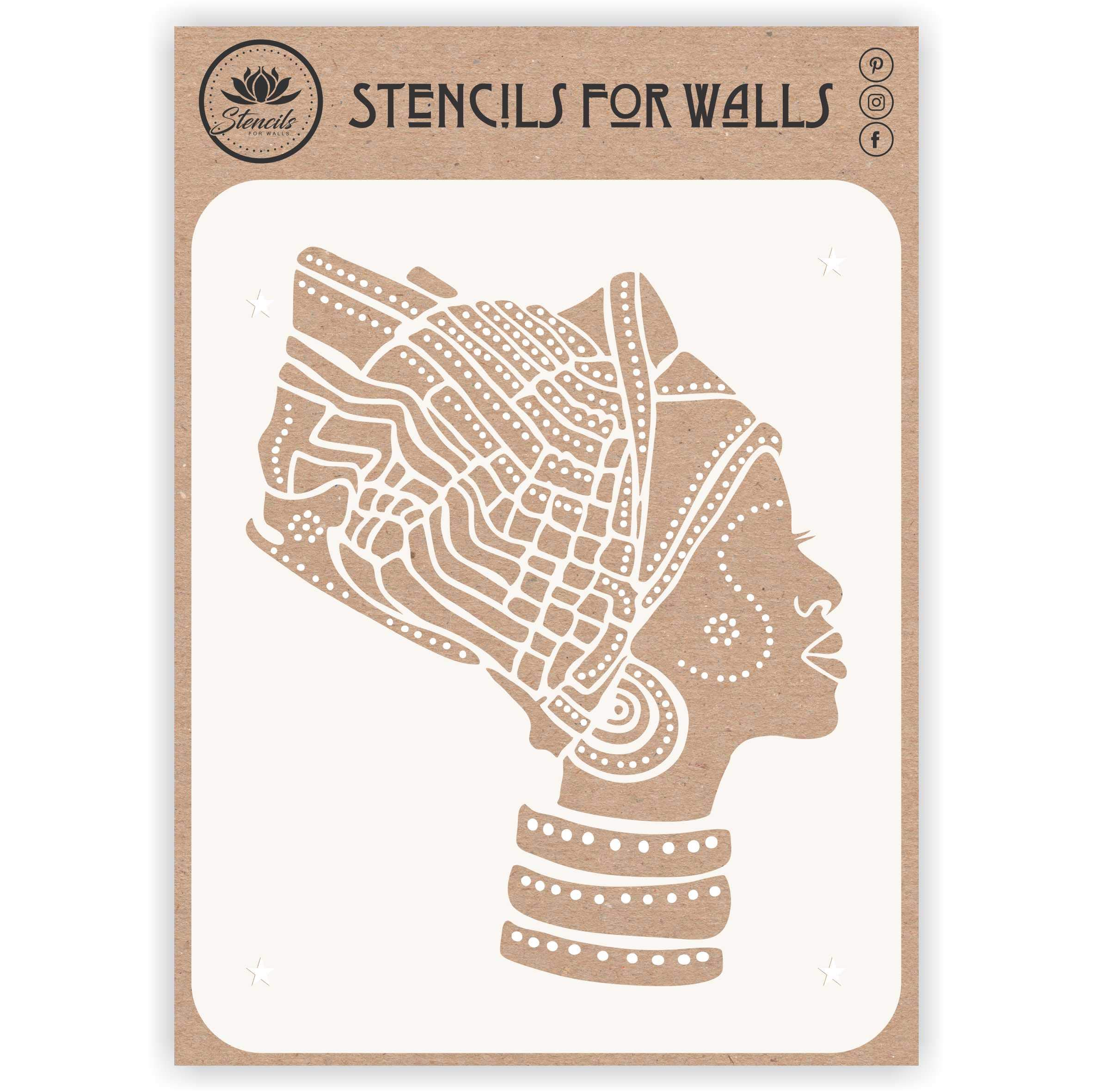 African Headdress Stencil, 34.29 x 41.91 cm (L) - Traditional African Headwrap Scarf Stencils Template for Painting