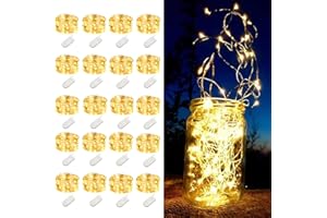 LEDIKON 20 Pack Fairy Lights Battery Operated String Lights-7.2ft 20 LED Silver Wire Warm White Firefly Mini Lights for Wedding,Party,DIY Crafts,Mason Jars,Centerpieces Table Decorations