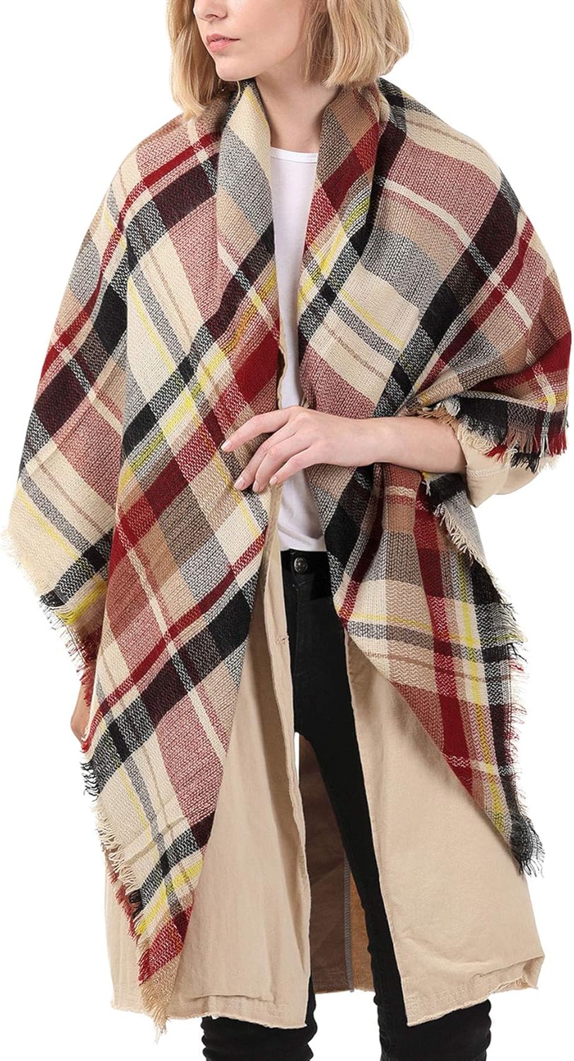 Trendy Women's Cozy Warm Winter Fall Blanket Scarf Stylish Soft Chunky Checked Giant Scarves Shawl Cape (One Size, Pink Scarf) at  Women’s Clothing store