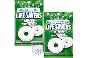 Sugar Free Lifesavers Mints Pack - Sugar Free Lifesaver Mints - Life Savers Wint O Green - Bundle with Ballard Products Pocket Bag (2 Pack)
