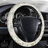 AOPEFNX Steering Wheel Covers for Car, Truck, and SUV, Cute Non-Slip Breathable Elastic Steering Wheel, Car Accessories, Universal 15 Inch Leather Cover for Men Women Floral Greenery