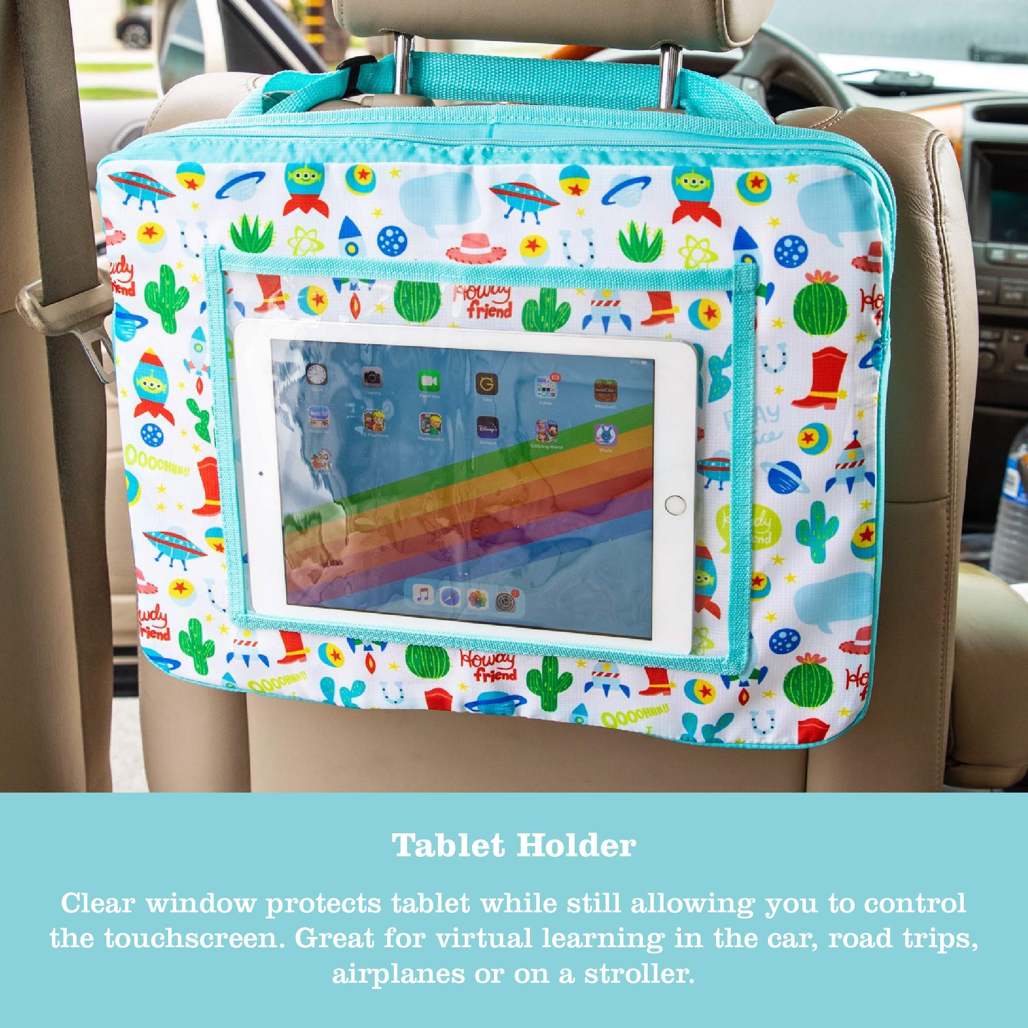 J.L. Childress Disney Baby 3-IN-1 Kids Travel Tray & Tablet Holder - Car Seat Lap Tray Desk for Toddlers, Road Trip Essentials, Car Seat Activity Table, Travel Accessories - Toy Story