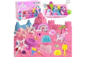 MYDOVA Unicorn Sensory Bin for Girl, Magic Sand Art Kit for Boys and Girl with Sandbox, Castle Molds, 2.18lb 3 Color Sand, Best Unicorn Toy Kits Christmas Birthday Gift for Toddler Ages 3+