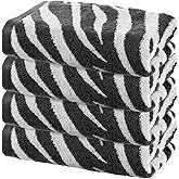 uxcell 4 Pcs Bathroom Hand Towels Black/White Soft Absorbent Face Towels Cotton Wash Cloths 13 x 29 Inch Kitchen Hand Towels for Bathroom Gym Drying Hand Face Hair (Tiger Stripe)
