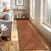 LIVEBOX Burnt Orange Runner Rug- 2x8 Runners for Hallway Kitchen, Cotton Blend Long Entryway Area Rugs, Boho Washable Long Mat Fall Halloween Decor Rugs
