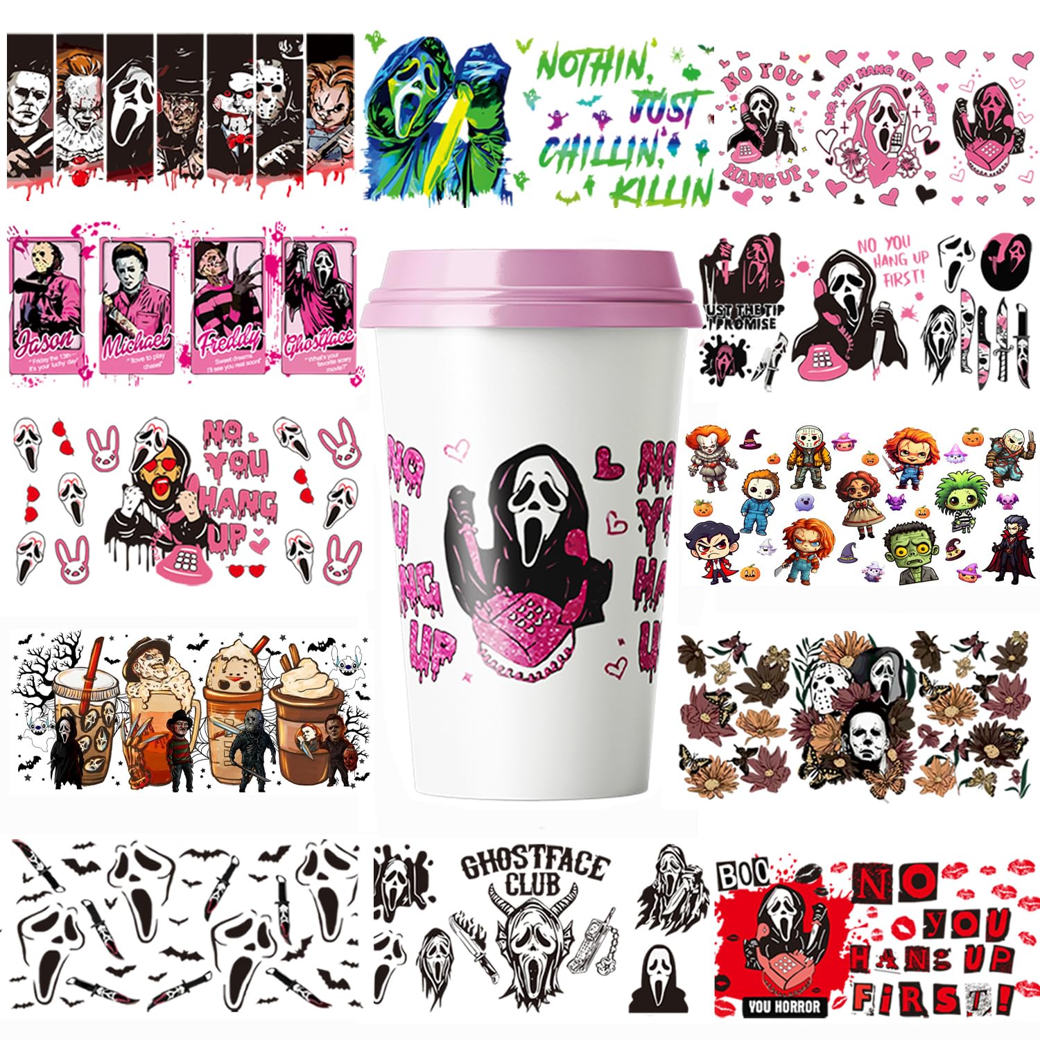 Photo 1 of UV DTF Cup Wrap Transfer for Glass Halloween,12Pcs Terror UV DTF Transfers Stickers Decals Rub on Transfers Cup Stickers for Crafts