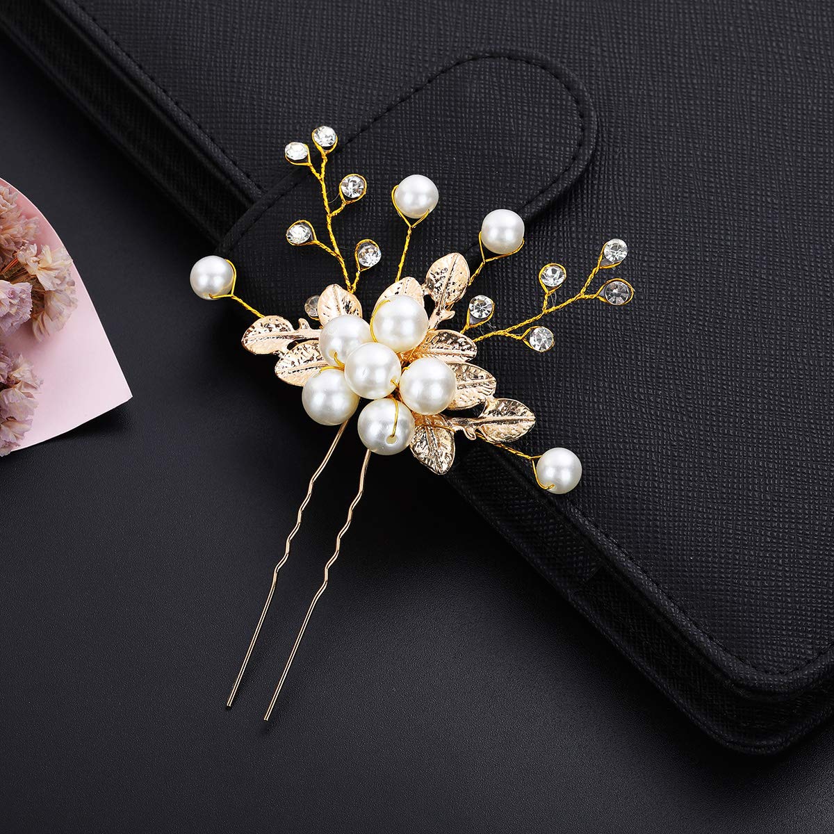 Surray Wedding Hair Pins Gold for Women Girls Pearl Bridal Hair Pieces Cute 3D Leaves Handmade Crystal Flower Vintage Hair Accessories for Bridesmaid Gifts : Beauty