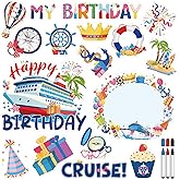 Dazoratix Birthday Cruise Door Decorations - 17 Pcs Large Ship Cabin Anchor Magnetic Funny Magnets Stickers with Pens Stateroom Decal for Summer Carnival Party Accessories Refrigerator Car Decor Gifts
