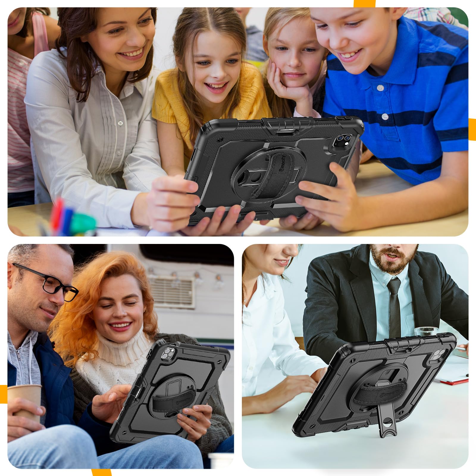 Timecity Case for iPad Pro 11 inch 1st, 2nd, 3rd, 4th Generation 2018/2020/2021/2022 (NOT for 2024), Heavy Duty Rugged Protective Case with Screen Protector,Pencil Holder,Rotating Stand&Handle-Black