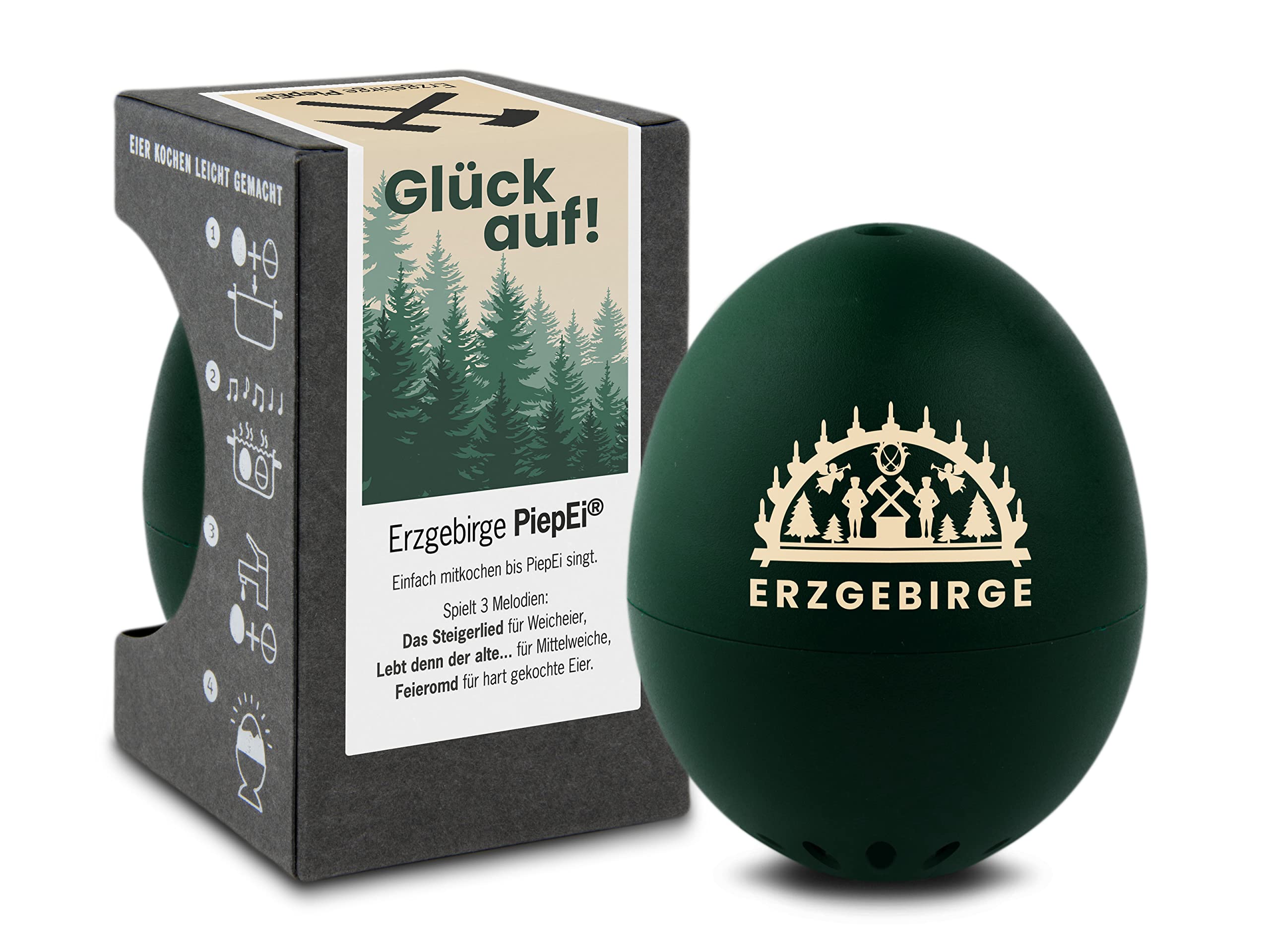 Erzgebirge PiepEi - Singing Egg Timer for Cooking Along - Egg Boiler for 3 Hardness Levels - Good Mood Gift with Candle Arch - Funny Cooking Egg - Music Eggtimer - Brainstream