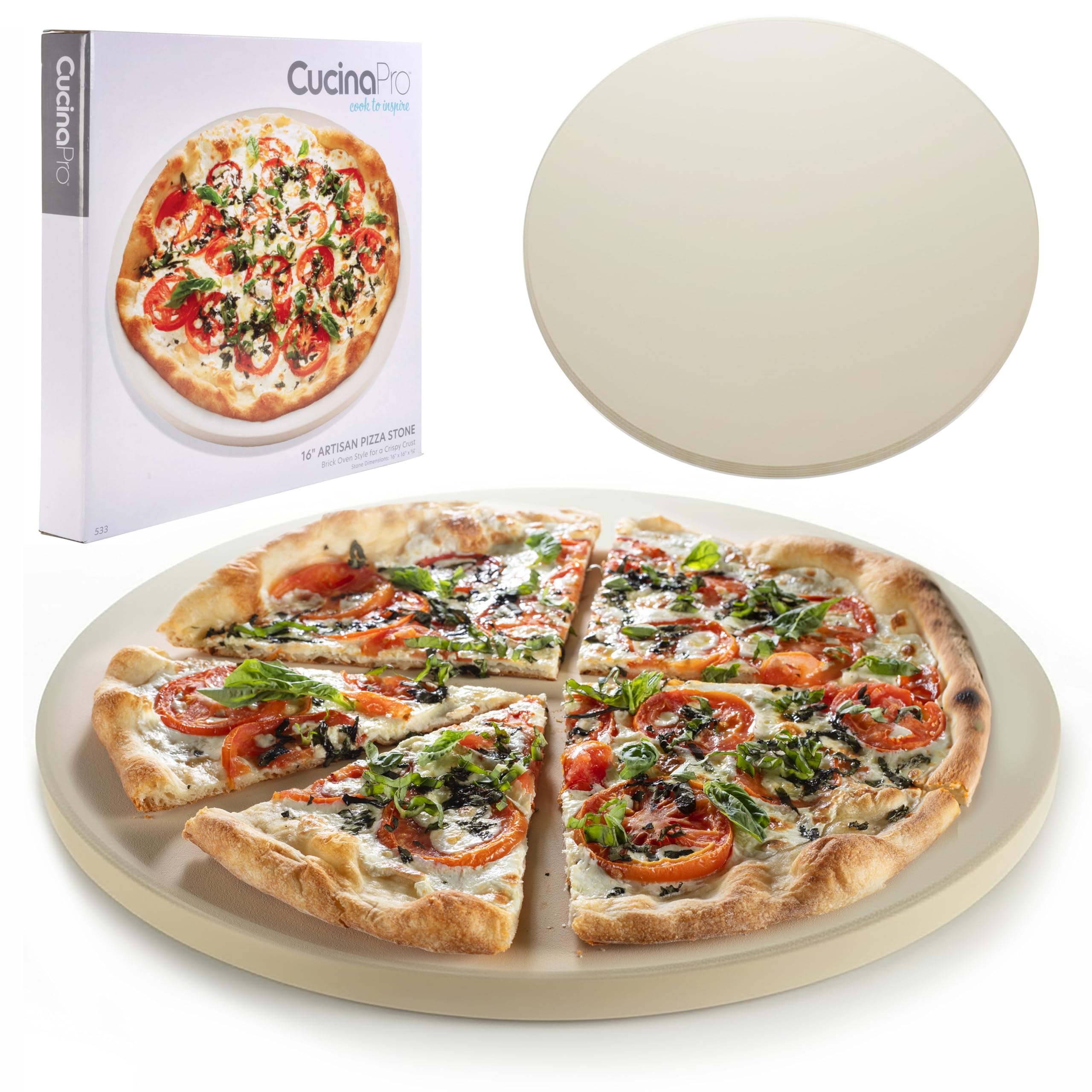 CucinaPro Pizza Stone for Oven, Grill, BBQ- Round Pizza Baking Stone- XL 16.5" Pan for Perfect Crispy Crust