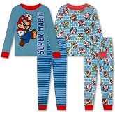 Super Mario 4 Piece Pajama Set - Toddler Boys PJ Set with Long Sleeve Shirt &amp; Pants - Kids Sleepwear Set - Official License