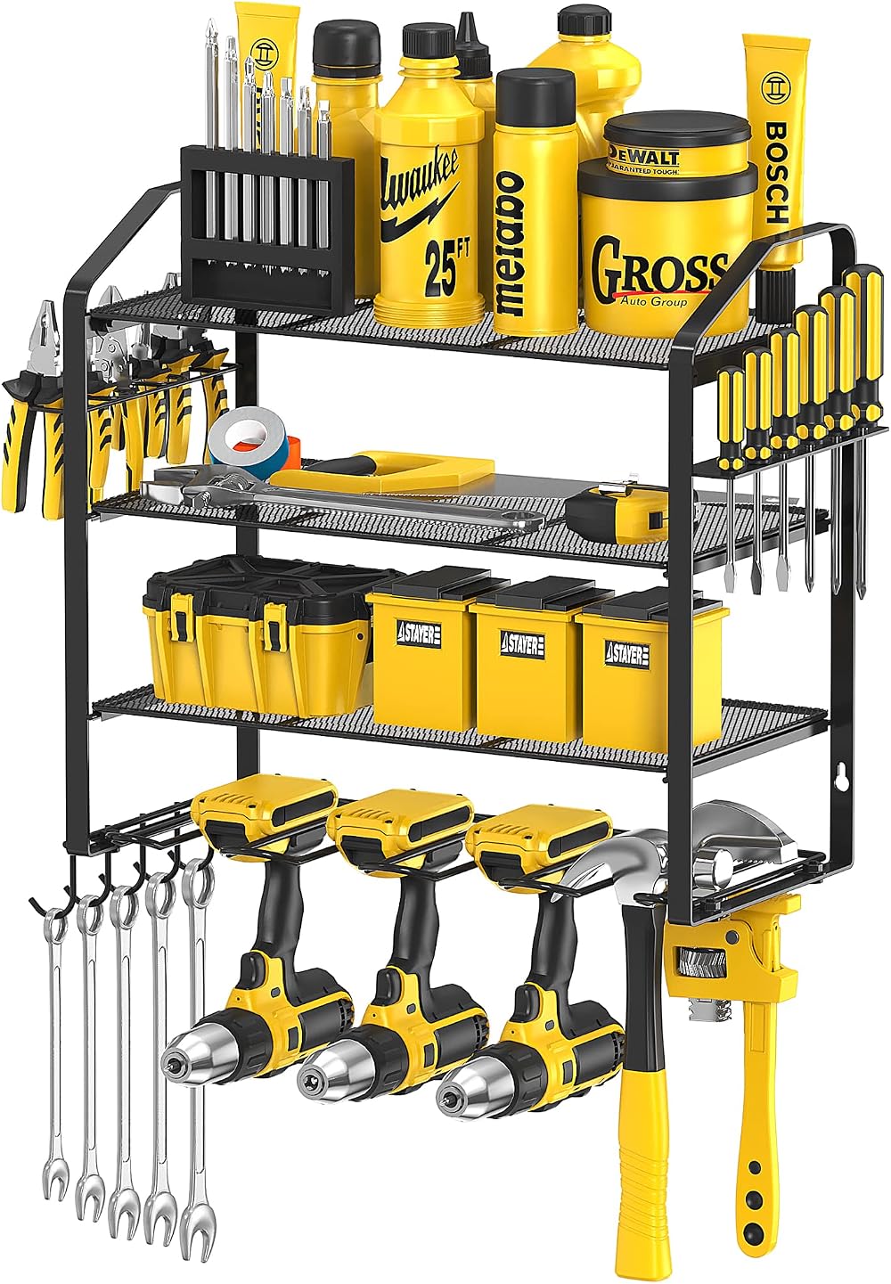 Mutool Power Tool Organizer Wall Mount 3 Tier 4 Holders Drill Rack