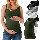 Ficerd 4 Pack Women's Maternity Tank Tops, Side Ruch Sleeveless Cotton Pregnancy Shirts Casual Ribbed Basic Maternity Clothes