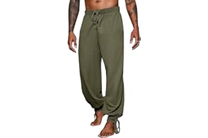 Runcati Mens Banded Ankle Pants Medieval Renaissance Viking Pirate Lace Up Halloween Cotton Gothic Costume Trousers