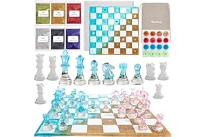 RESINERS Chess Molds, Resiner Resin Chess Set Mold with 16 Piece 3D Full Size Chess Checkers & Chess Board, DIY Chess Board Game, Epoxy Resin NOT Include