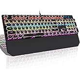 MageGee Typewriter Mechanical Gaming Keyboard, Retro Punk Round Keycaps with RGB Rainbow Backlit USB Wired Keyboards for Game