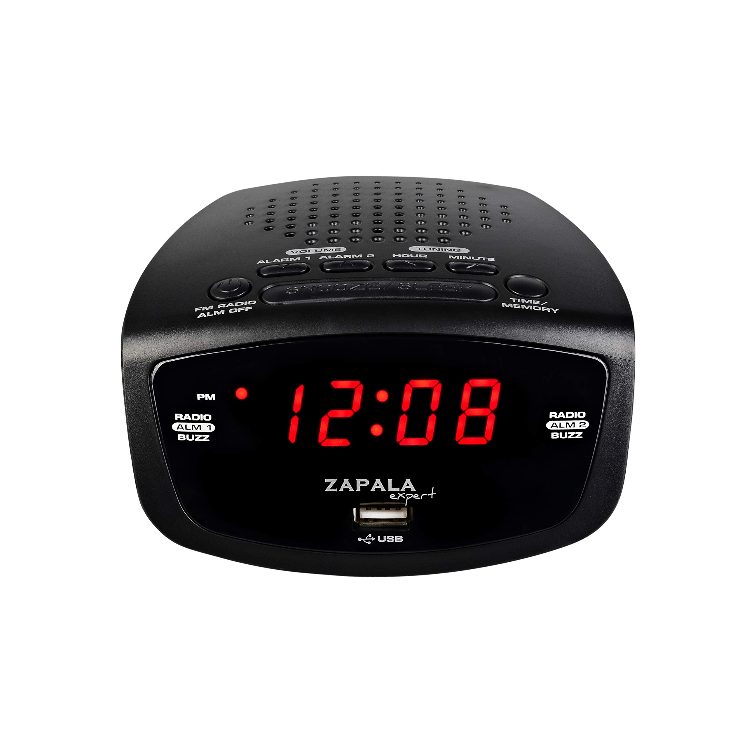 ZAPALA expert Wake-Up Alarm Clock with Radio for Bedside or Kitchen, Dual Alarm, Sleep & Snooze Function, FM Radio with 10 Preset Station, USB Port for Smart Phones and Tablets Charging