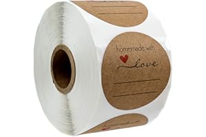 SBLABELS 2" Homemade with Love Sticker with Writing Lines / 2" Round Homemade with Love Canning Label / 500 Jar Labels Roll/Made in The USA