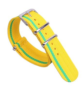 20mm Yellow/Green Stylish Preppy Look NATO Style Sturdy Exotic Nylon Canvas Mens Wrist Watch Band