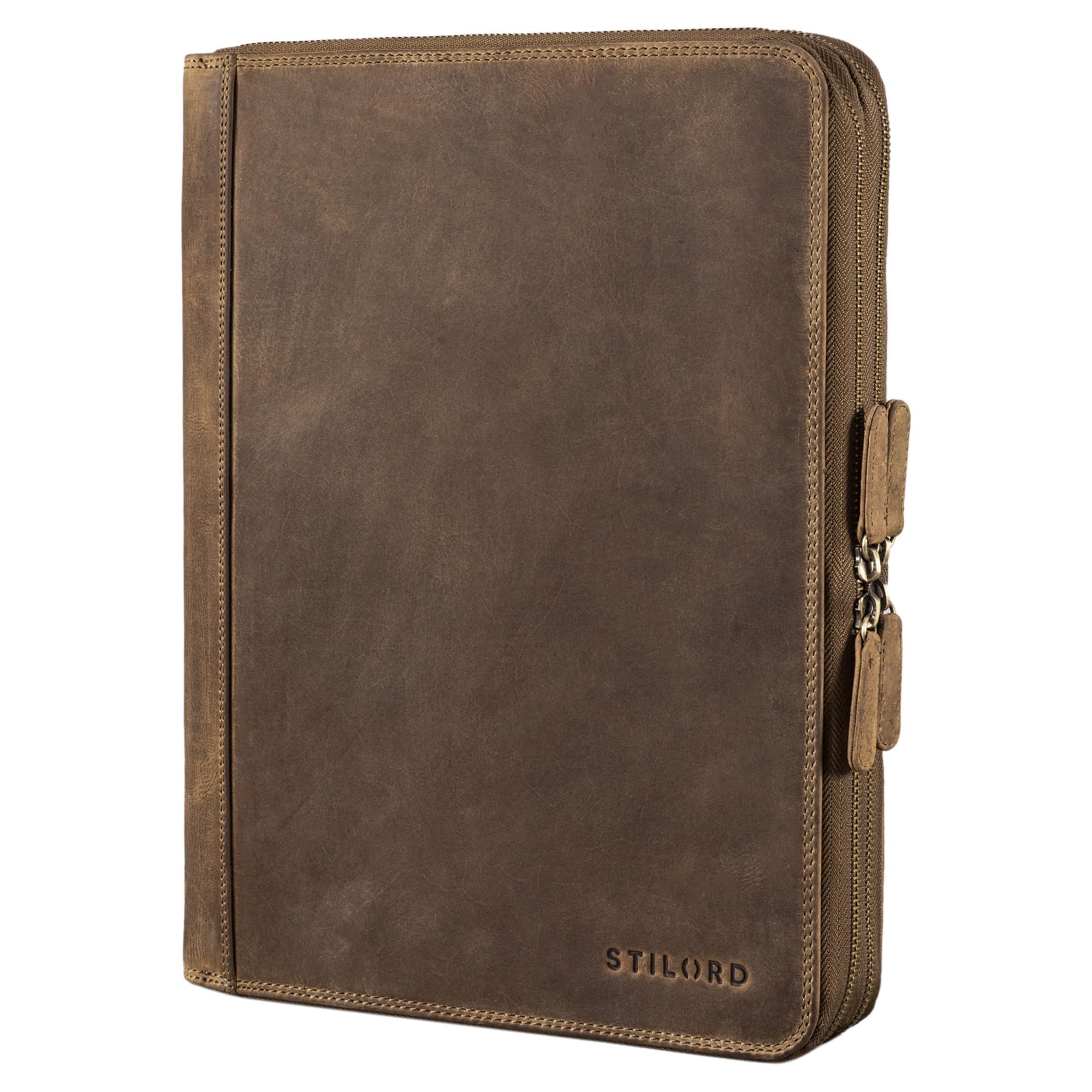 STILORD 'Ferris' Leather Document Folder A4 XL Vintage Conference Folder for 13,3 inch Laptops MacBook PC Case Bag Organiser Notebook Genuine Leather, Colour:Middle Brown
