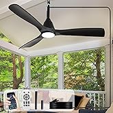 Depuley Outdoor Ceiling Fan with Lights: 42" Black Gazebo Fans Outdoor Hanging with Remote APP Control - Plug in Waterproof Fans with Light for Patio Porch Reversible Black Blades 3CCT 6 Speeds Timer