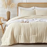 Bailix Muslin Comforter Set Queen Size, Cotton Cover & Polyester Filling, Breathable & Linen Like & Suitable for All-Season Use,3 Pieces(1 Comforter 90"x90", 2 Pillow Shams 20"x26"), Off White
