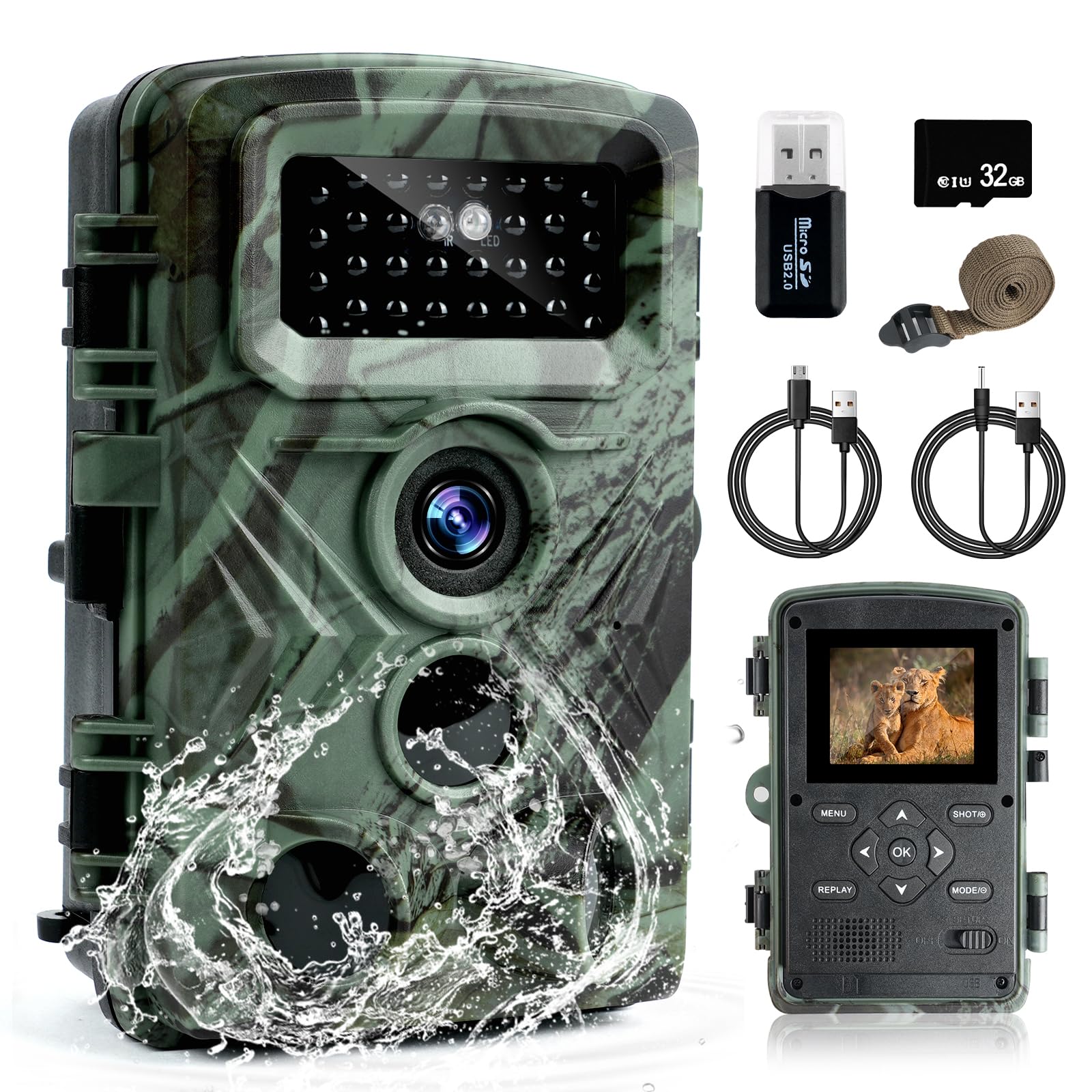 flintronic Trail Camera, 2.7K 58MP Wildlife Camera with Night Vision, IP66 Waterproof 120° Wide-Angle Hunting Camera, Game Camera with 34PCS No Glow Infrared LEDs for Outdoor Wildlife Monitoring