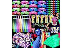 HONLYNE 302 PCS Glow in the Dark Party Supplies, 20 LED Hair Clips Fiber Optic, 16 LED Glasses, 16 Foam Glow Sticks, 10 Light Up Flower Crowns, 40 Finger Lights,200 Glow Sticks for Glow Party Wedding Birthday