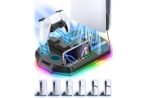 Gersker Cooling Station with Dual Controller Charger Compatible with PlayStation 5/Slim/Pro Console, PS5 Cooling Stand Vertical, 3 Level Cooler Fan, PS5 Accessories Base Docking Station, Black