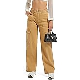 Aodrusa Brown Pants for Women High Waisted Stretch Straight Leg Cargo Pants with Pockets Trendy Trousers