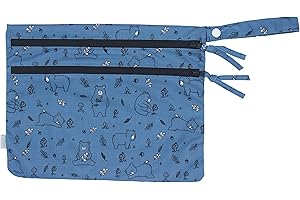 BapronBaby Bears in Blue Wet Dry Bag - Waterproof Two Zipper Pockets - Reusable for Mealtime, Diapers, Stroller, Snacks, Swimsuits - Machine Washable - 11" x 9"