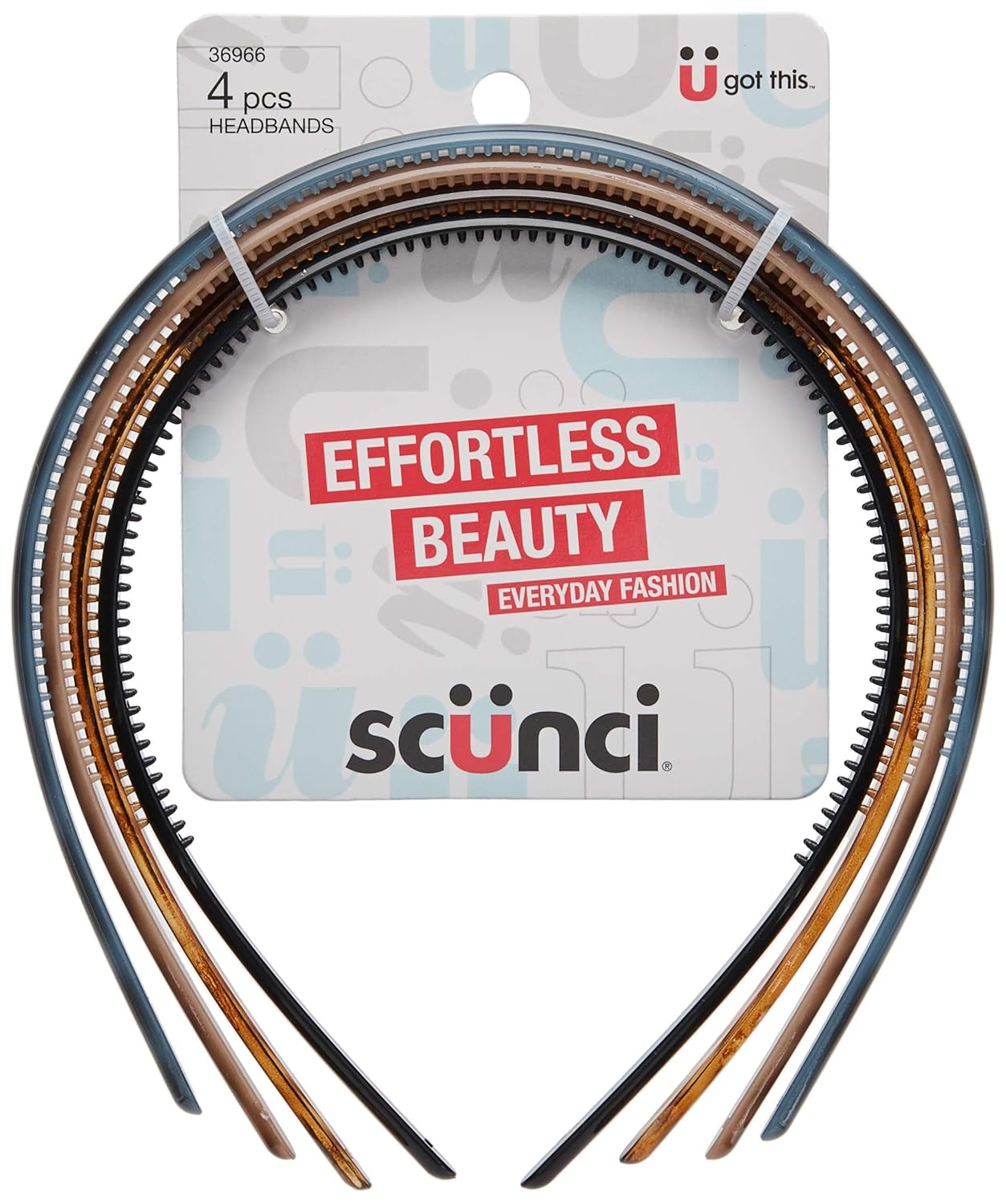 Scunci Effortless Beauty Skinny Plastic Headbands, Assorted Colors, 4-Count : Fashion Headbands : Beauty