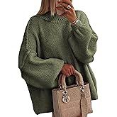 TIQOJE Women’s Oversized Fall Sweater 2026, Chunky Knit Crewneck Long Sleeve Fuzzy Pullover Tops
