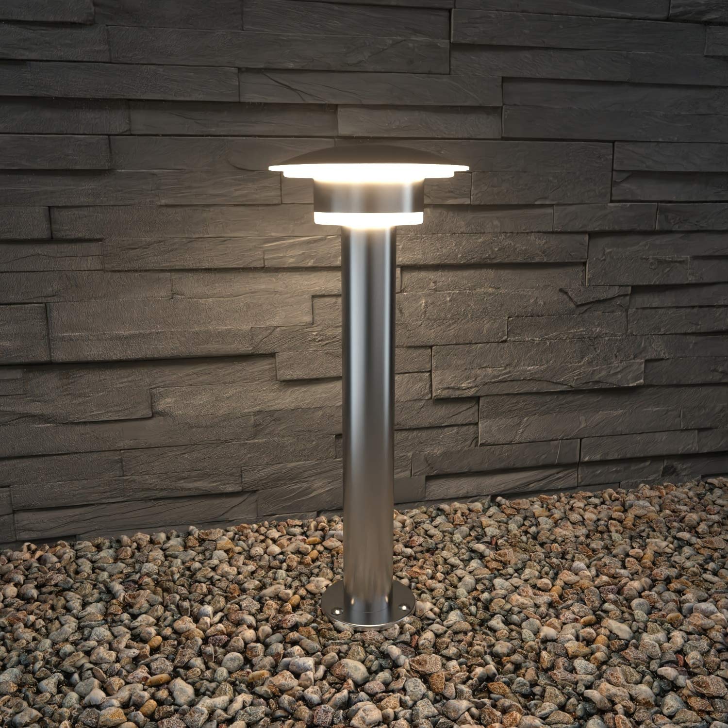 NBHANYUAN Lighting® LED Outdoor Post Light 19in Outside Silver Stainless Steel Weatherproof 3000K Warm Light for Garden Path Driveway IP44 1000LM