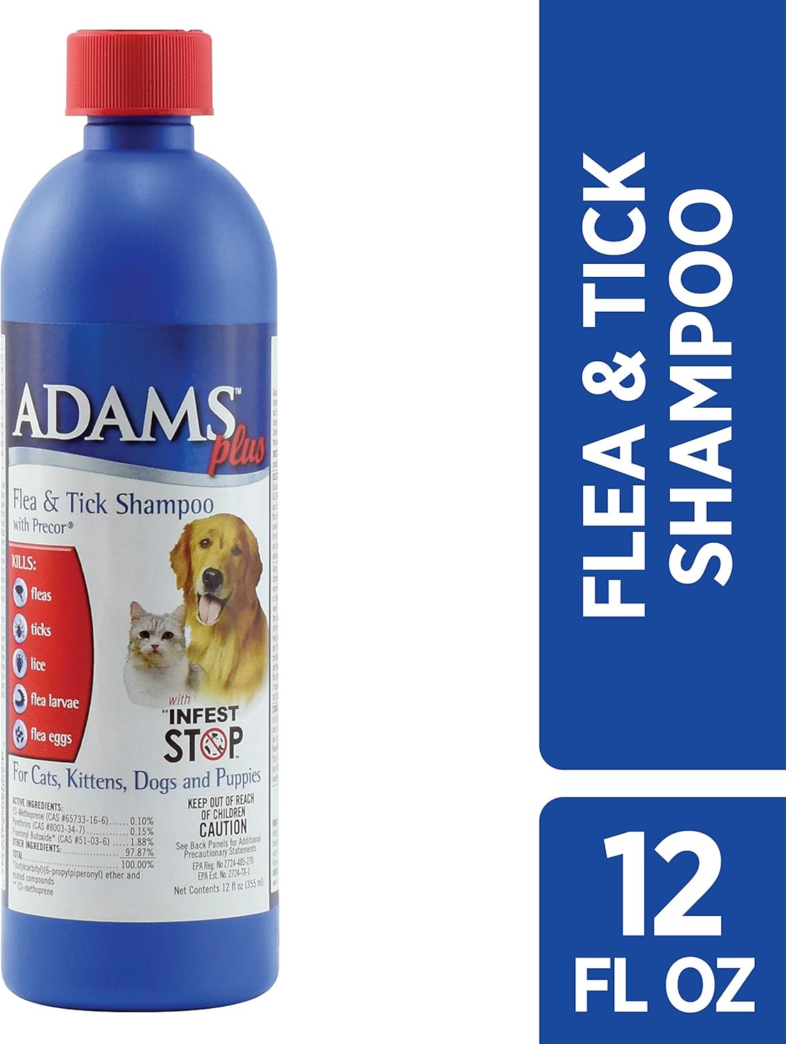 Adams Plus Flea & Tick Shampoo with Precor 12 Ounces : Pet Flea Control Shampoos : Pet Supplies