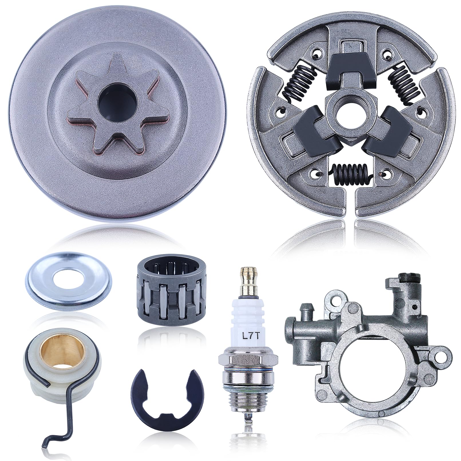 Photo 1 of 3/8" 7T Sprocket Clutch Drum Oil Pump Kit for Stihl MS290 MS310 MS390 Chainsaw, Clutch Drum with Oil Pump Worm Gear Spark Plug Replacement Parts 1125 160 2002, 1125 640 2000, 1127 160 2051